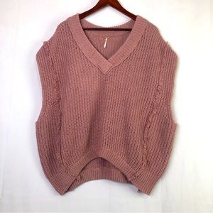 Free People Sweater Vest Oversized Sleeveless V-Neck Stretch Top Retro Fashion